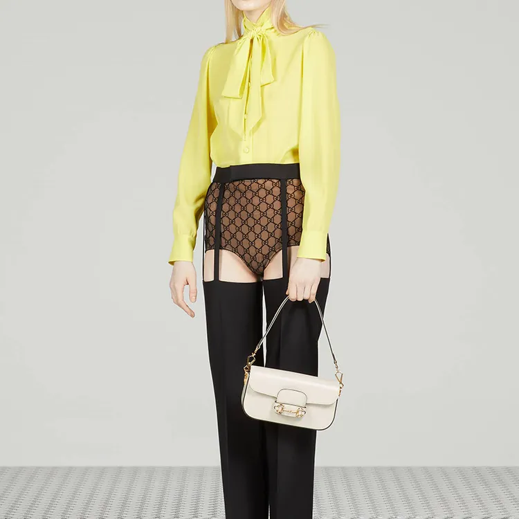 GUCCI Horsebit 1955 Leather Portable Crossbody Bag Shoulder Bag Small Size Women's White-11