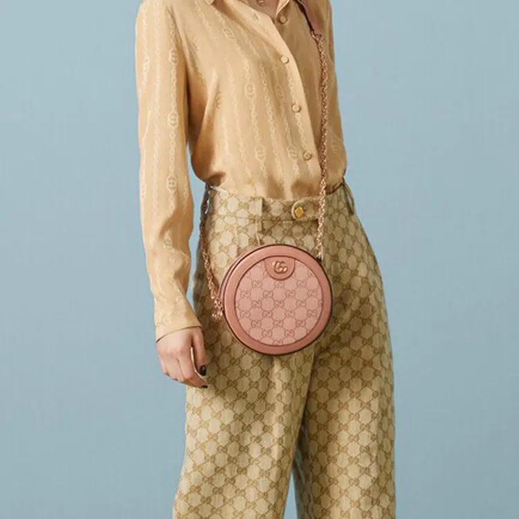 GUCCI Ophidia Canvas With Leather Round Bag, Crossbody Bag, Shoulder Bag Mini Women's Pink-9