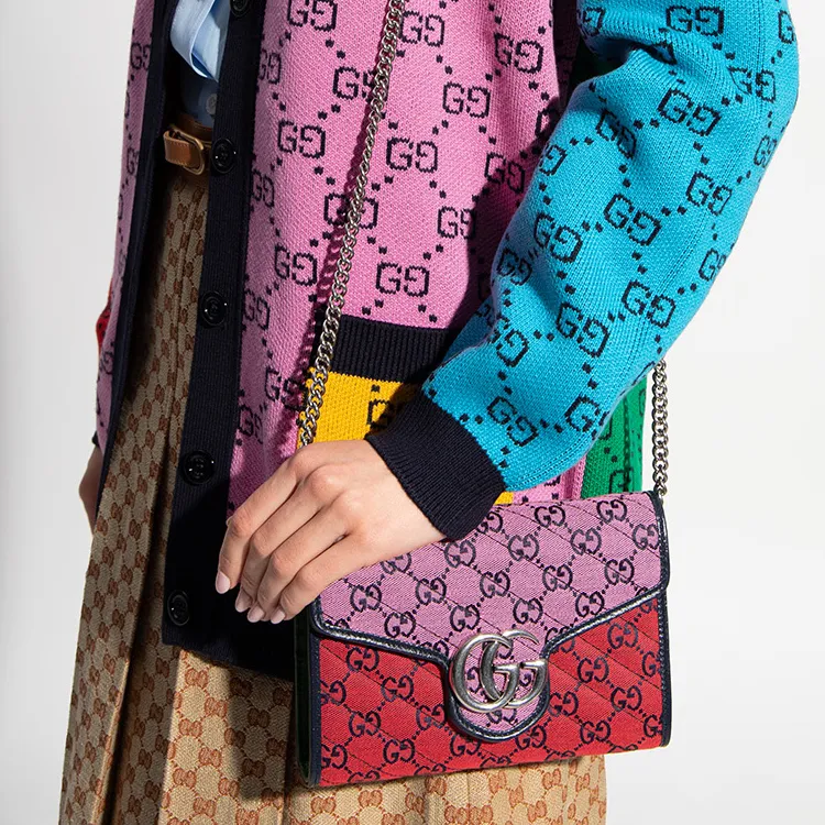 GUCCI GG Marmont Fabric With Leather Crossbody Bag, Shoulder Bag Women's-5