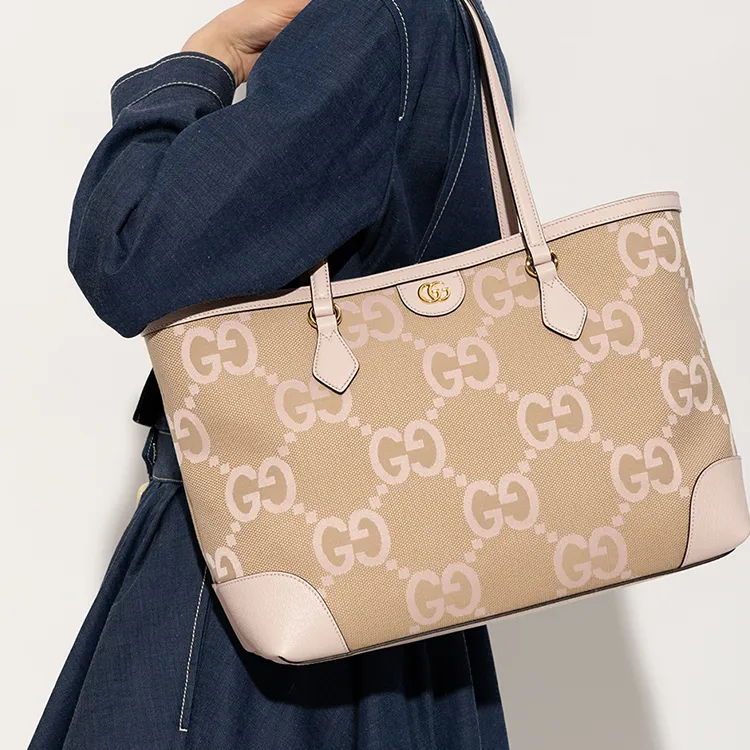GUCCI Ophidia Canvas With Leather Tote Bag, Shopping Bag, Canvas Bag, Handbag Medium Size Women's Camel/Pink-5