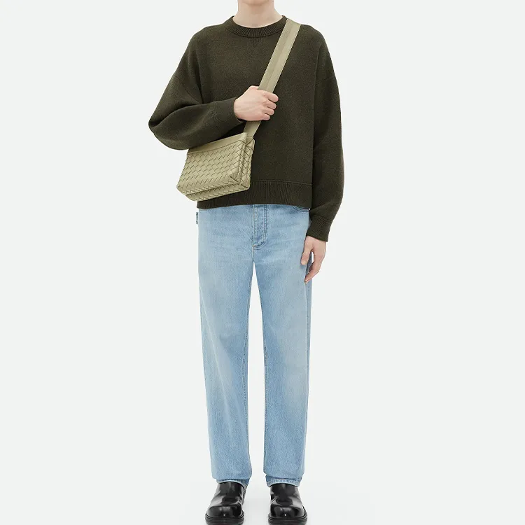 Bottega Veneta Intrecciato Sheepskin Messenger Bag Crossbody Bag Shoulder Bag Men's Stone Gray White-4