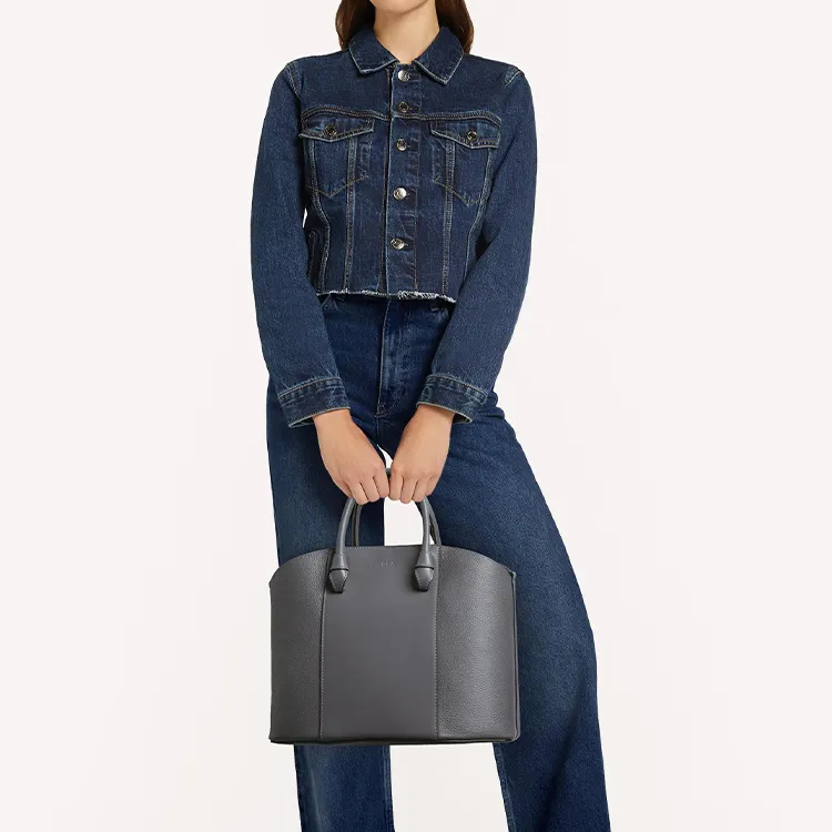 Furla Meraviglia Calfskin Tote Bag Shopping Bag Handbag Shoulder Bag Large Size Women's Gray-4