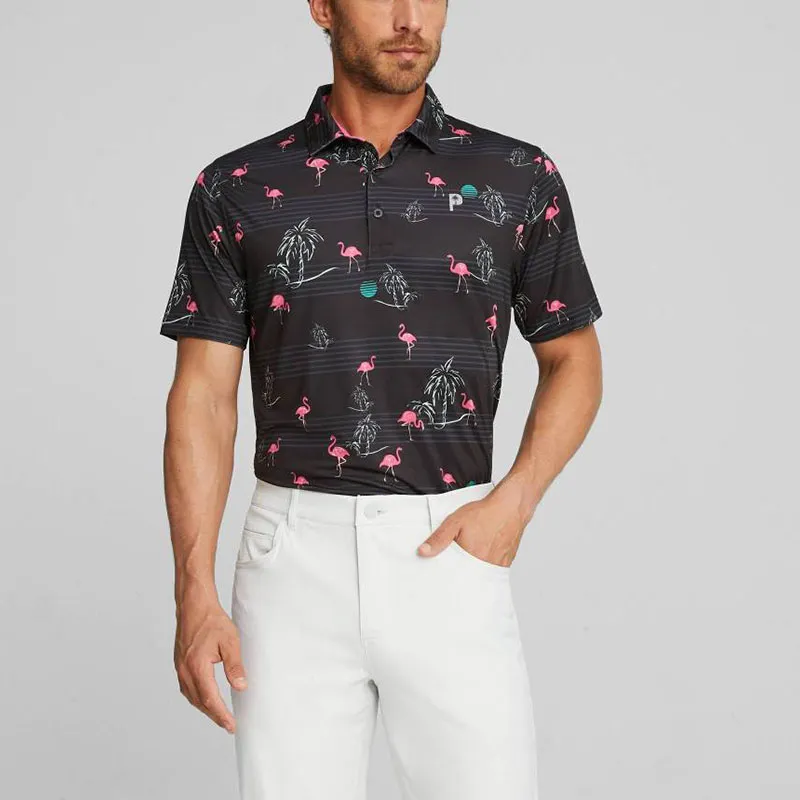 PUMA X PTC Print Polo Shirts Men Black/Light Pink-2