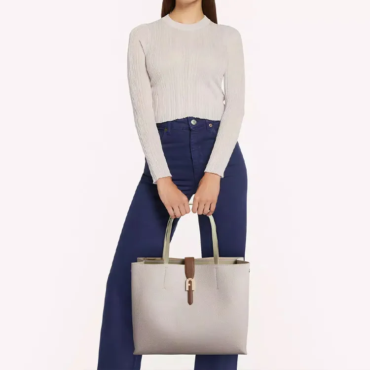 Furla Sofia Collection Grained Leather Tote Bag Shopping Bag Handbag Large Size Women's Ecru-4