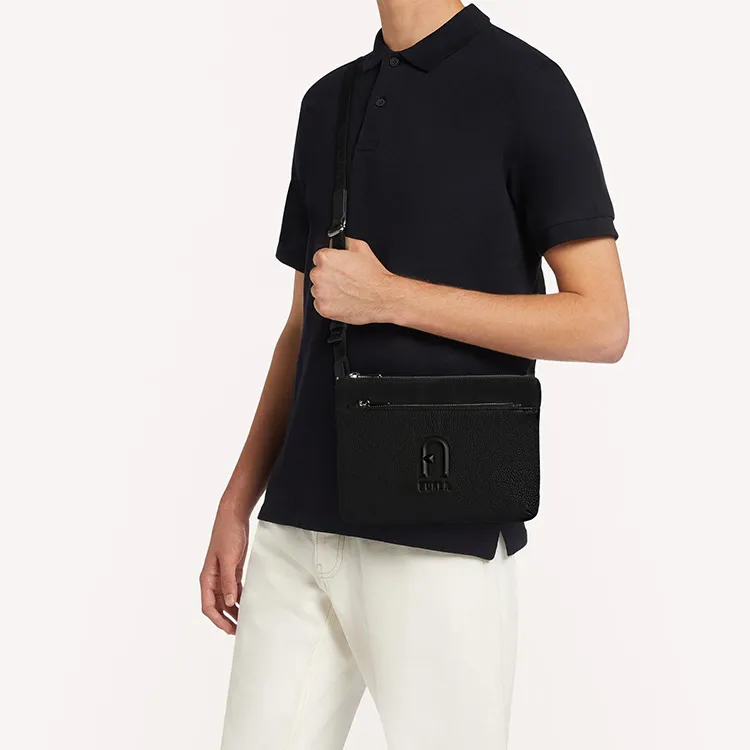 Furla Nylon Calfskin Shoulder Bag Crossbody Bag Extra Large Men's Black-4
