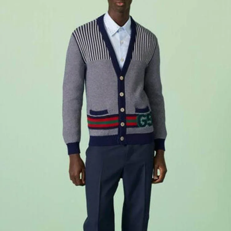 GUCCI Logo Intarsia Button Up Cardigan-1