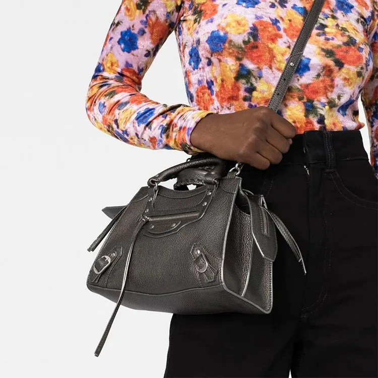 Balenciaga Neo Classic Grain Texture Embossed Cow Leather Shoulder Bag Crossbody Bag Extra Small Women's Dark Gray-4