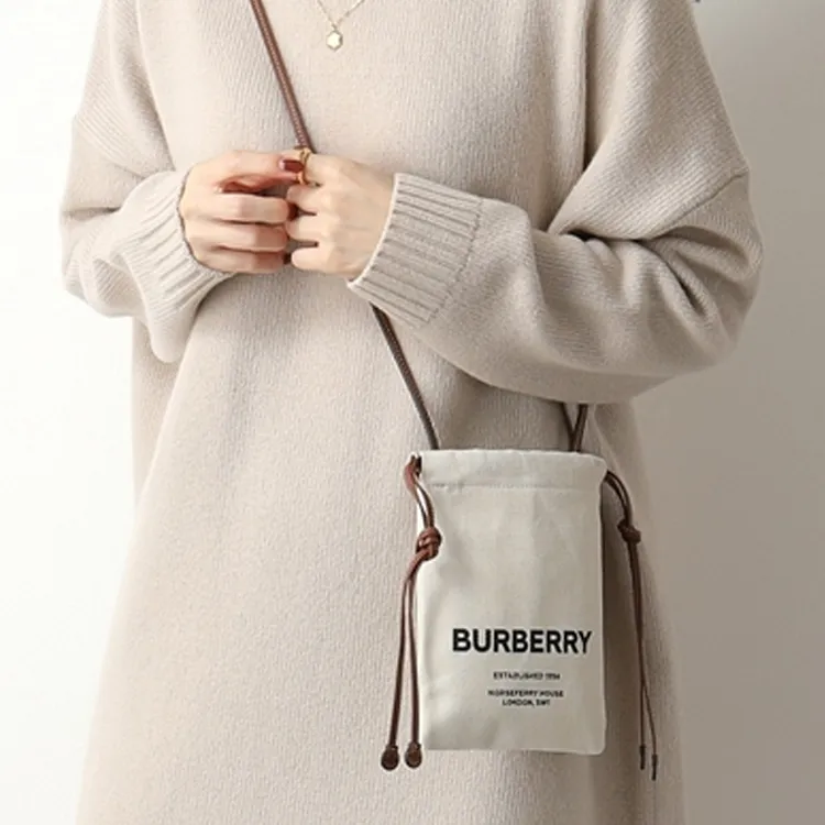 Burberry Horseferry Cotton Canvas Canvas Bag Storage Bag Crossbody Bag Small Size Women's Natural-6