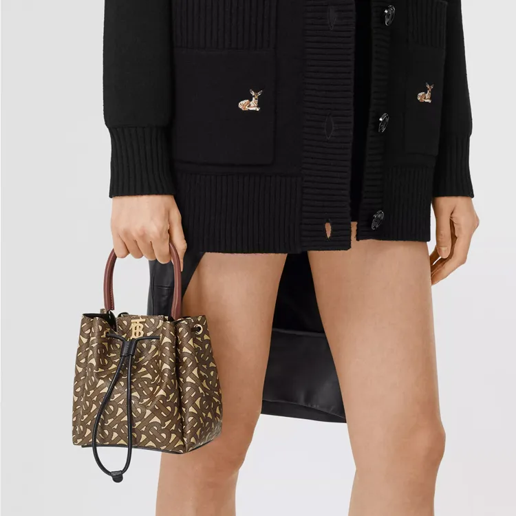Burberry Fabric Bucket Bag, Crossbody Bag, Shoulder Bag, Handbag Trumpets Women's Brown-6