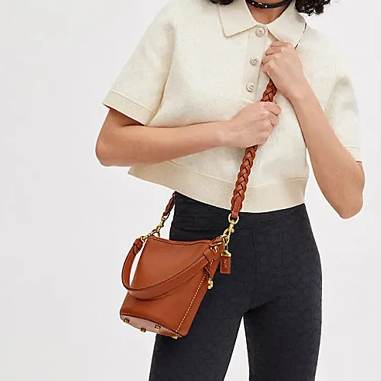 COACH Dakotah Cow Leather Bucket Bag, Handbag, Shoulder Bag, Crossbody Bag Trumpets Women's Brown-3