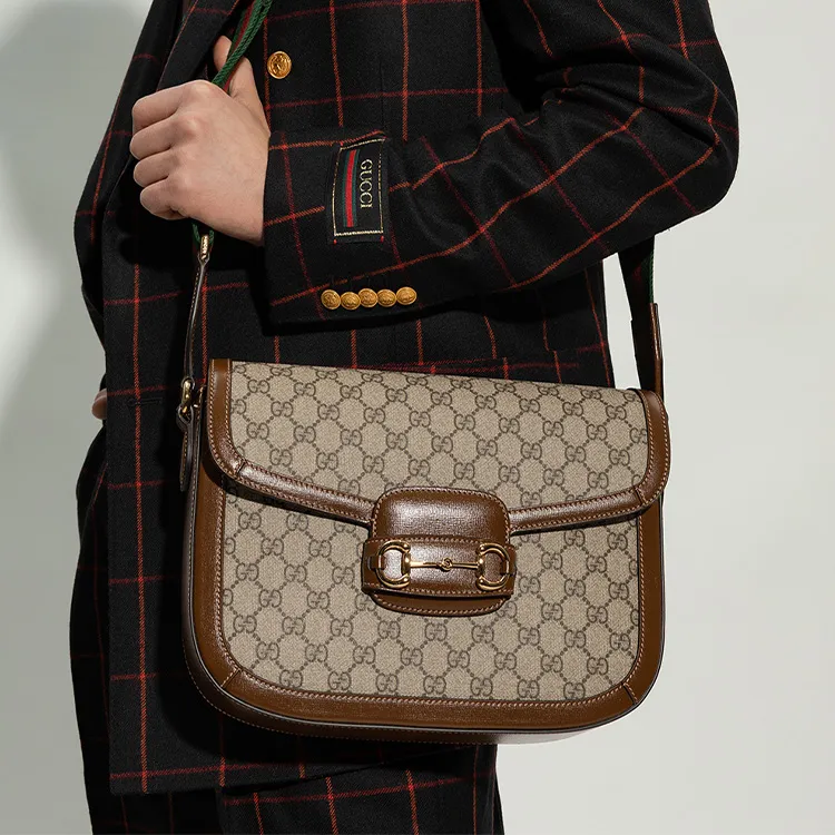 GUCCI Horsebit 1955 Canvas With Leather Messenger Bag, Crossbody Bag, Shoulder Bag Men's-5
