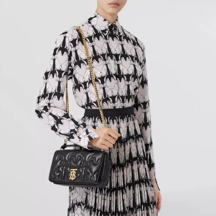 Burberry Lola Lola Bag Lambskin Patchwork Leather Shoulder Bag Crossbody Bag Small Size Women's Black-5