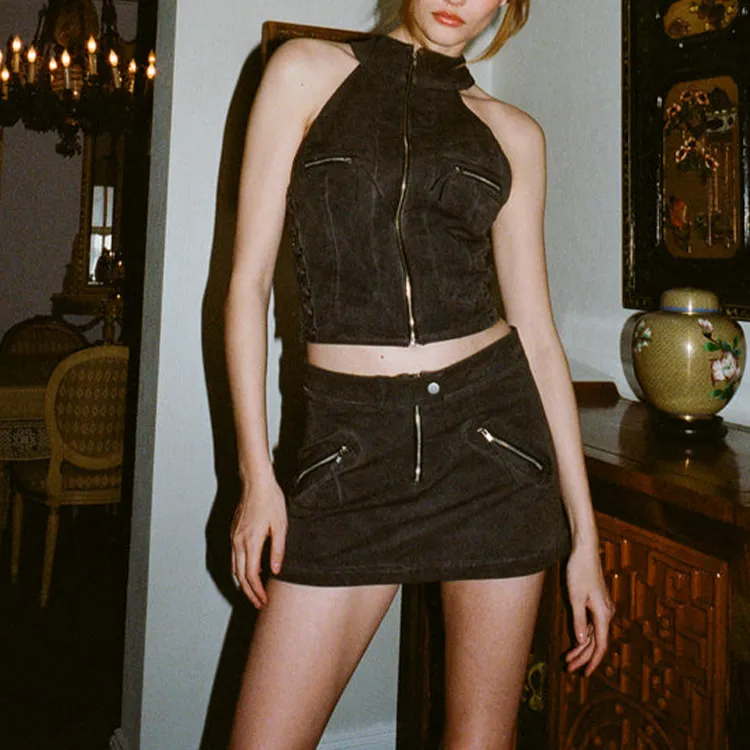 With Jean Denim Short Skirts Women's Black-2