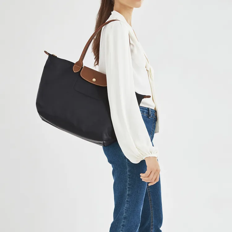 LONGCHAMP Le Pliage Canvas Dumpling Bag Shopping Bag Handbag Medium Size Women's Black-4