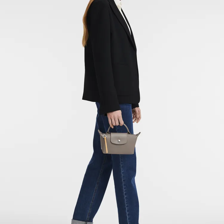 LONGCHAMP Le Pliage City Canvas With Cowhide Trim Dumpling Bag Handbags Small Size Women's Camel Gray-4