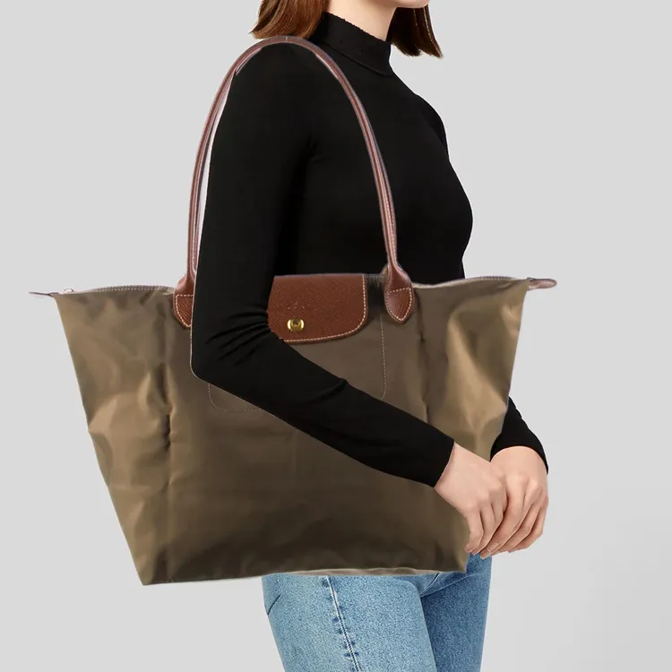 LONGCHAMP Fabric Travel Bag Portable Large Size Women's Khaki-5