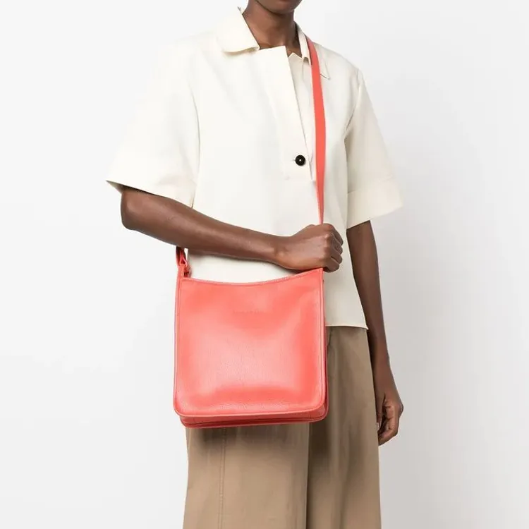 LONGCHAMP Le Foulonné Cow Leather Shoulder Bag Crossbody Bag Large Size Women's Orange-4