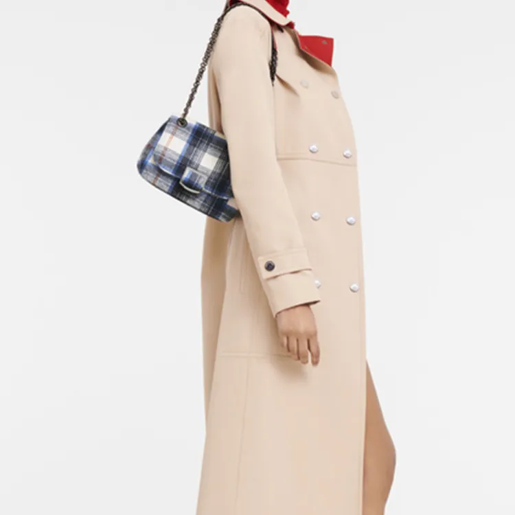 LONGCHAMP Lambskin With Canvas Canvas Bag Shoulder Bag Crossbody Bag Small Size Women's Navy-4