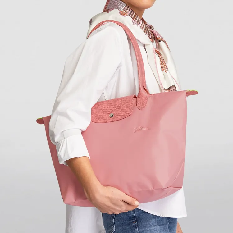 LONGCHAMP Le Pliage Green Recycled Canvas With Leather Trim Travel Bag Handbag Large Size Women's Pink-4