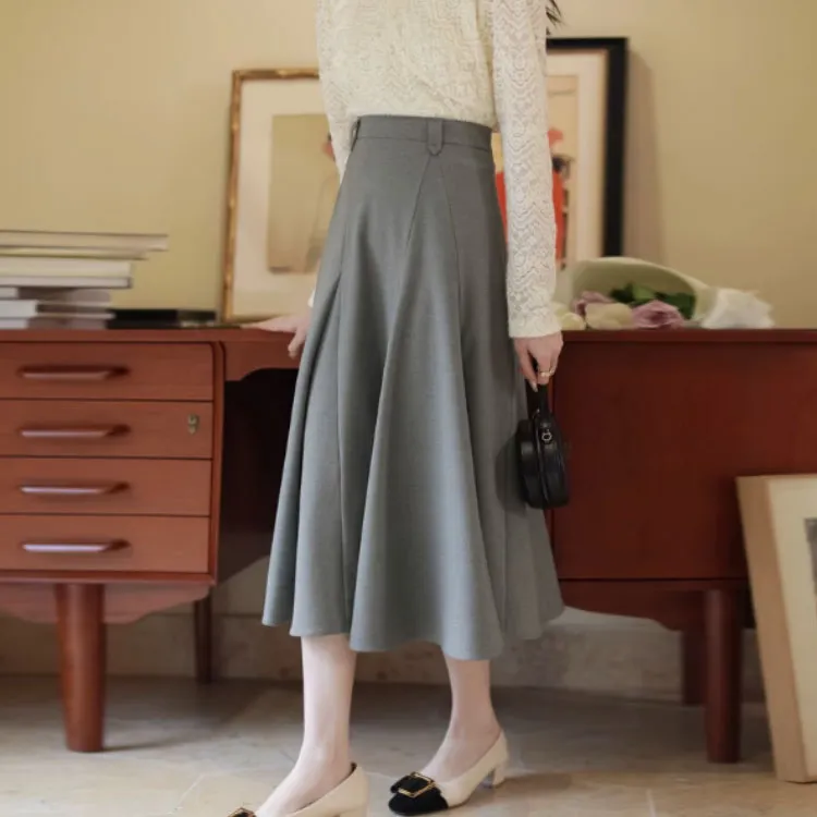 Casual Long Skirts Women's Light Gray-2