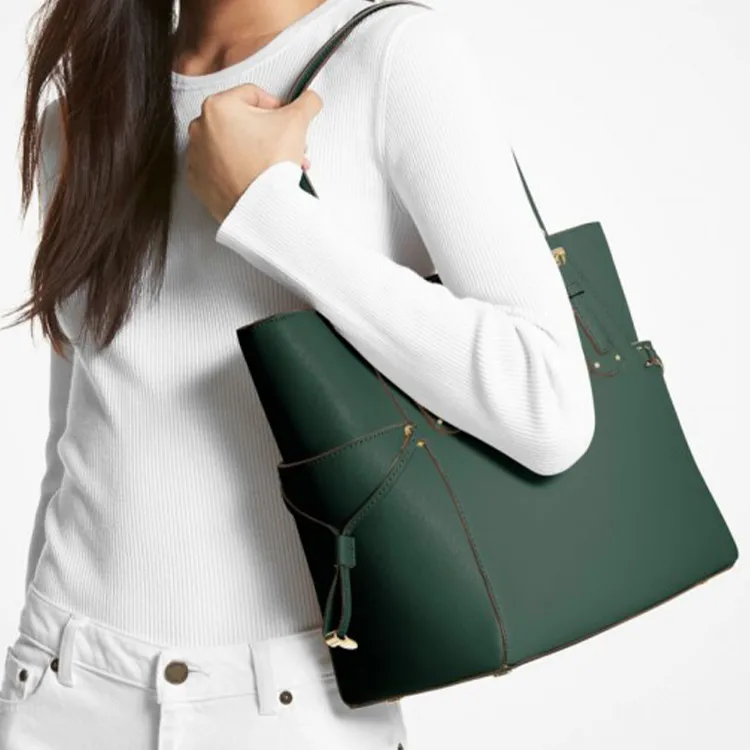 MICHAEL KORS Voyager Leather Tote Bag, Shopping Bag, Shoulder Bag, Crossbody Bag, Handbag Trumpets Women's Green-2