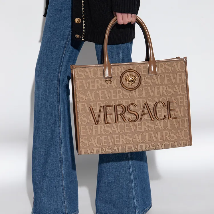 VERSACE JEANS COUTURE Cow Leather Tote Bag Shopping Bag Handbag Large Size Women's Brown-2