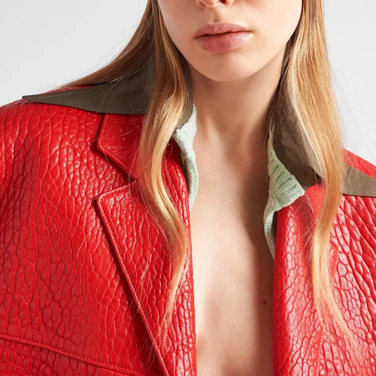 PRADA Layered collar Leather Blazer-3