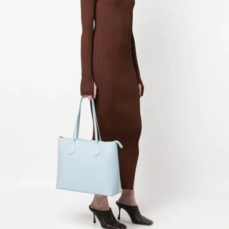 LANCEL Smooth Cow Leather Tote Bag Shopping Bag Shoulder Bag Handbag Women's Blue-4