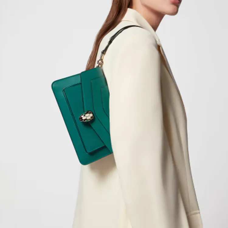 BVLGARI Cow Leather Crossbody Bag, Shoulder Bag Women's Green-5