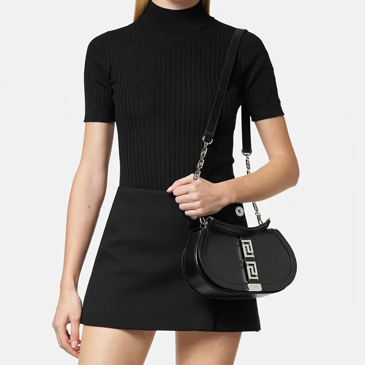 VERSACE Cow Leather Portable Crossbody Bag Shoulder Bag Women's Black-4