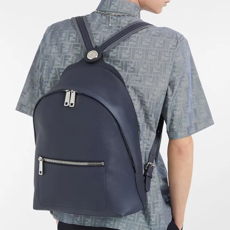 FENDI Calfskin Backpack Men's Dark Blue-4