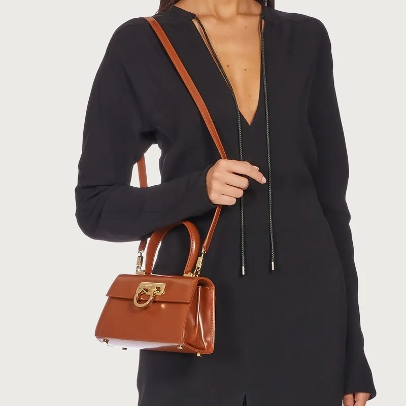FERRAGAMO Cow Leather Shoulder Bag Crossbody Bag Handbag Women's Brown-5