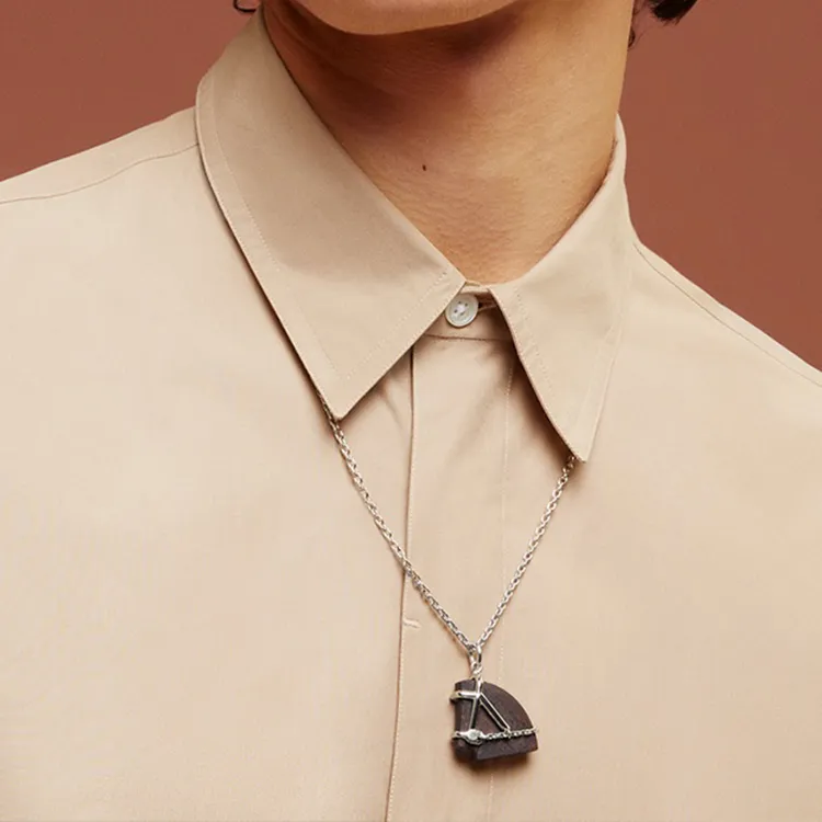 HERMES Cheval Metal Necklaces Unisex Silver-2