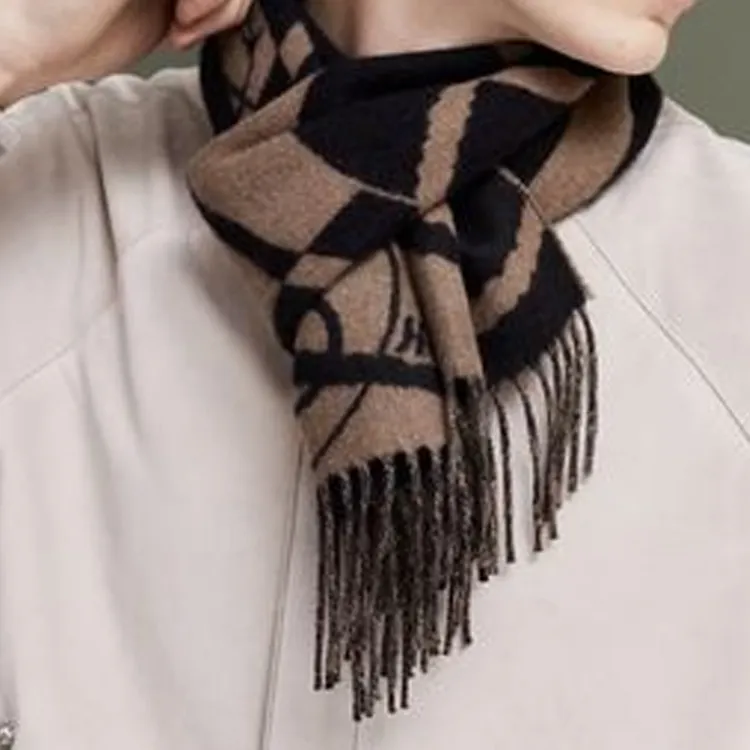 HERMES Knit Scarves Unisex Brown-3