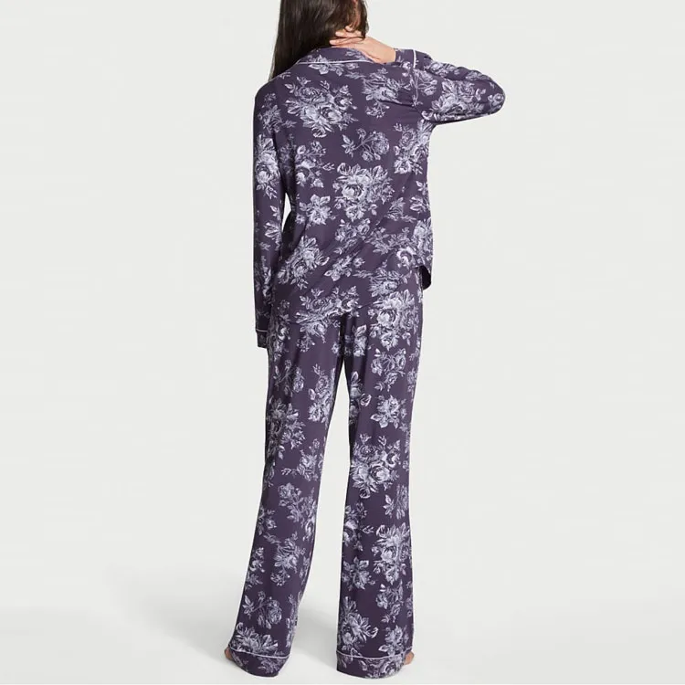 Victoria's Secret Modal Long Pajama Set Pajama Set Women's Gray Purple-2