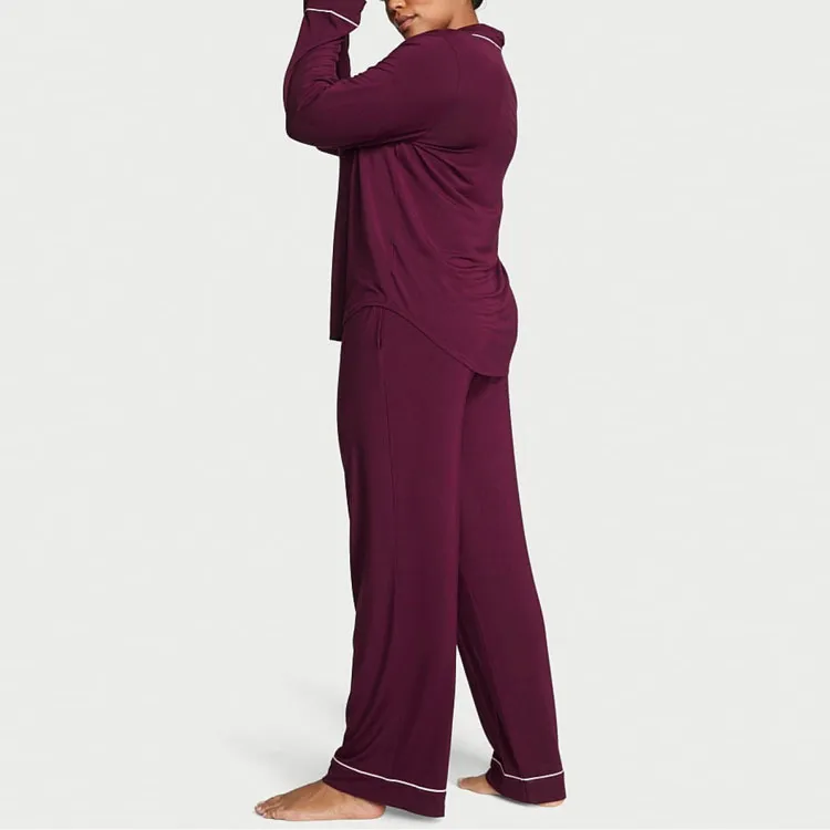 Victoria's Secret Modal Long Pajama Set Pajama Set Women's Red Brown-1