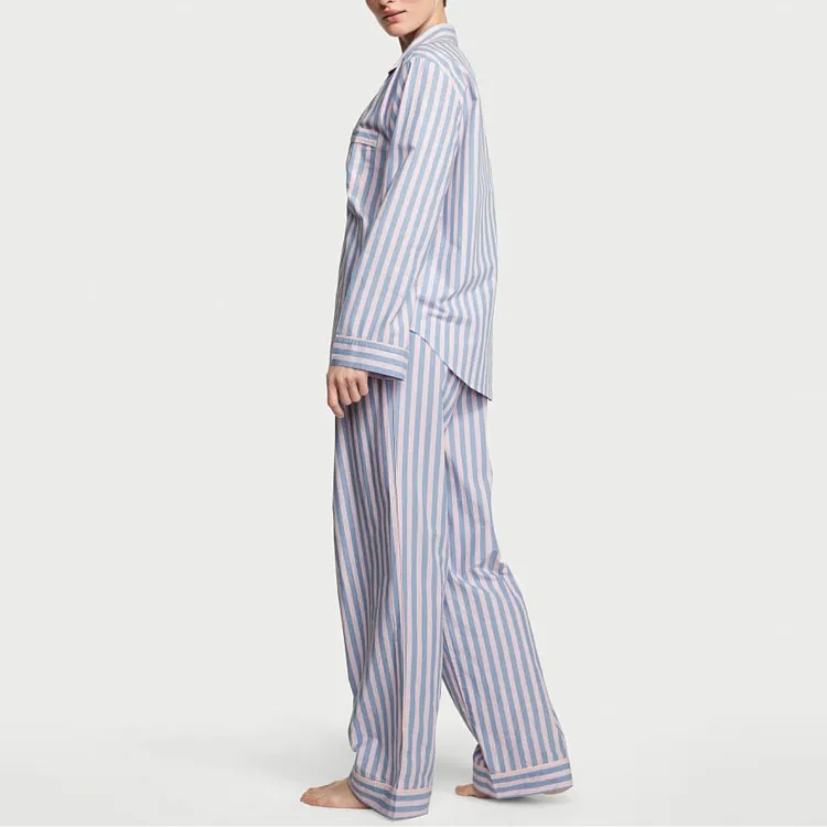 Victoria's Secret Cotton Long Pajama Set Pajama Set Women's Blue Pink-2