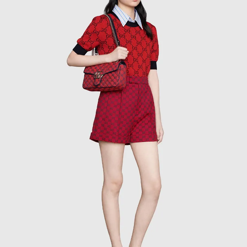 GUCCI GG Marmont Quilting Canvas With Multicolor Leather Trim Crossbody Canvas Bag, Shoulder Bag Women's-8