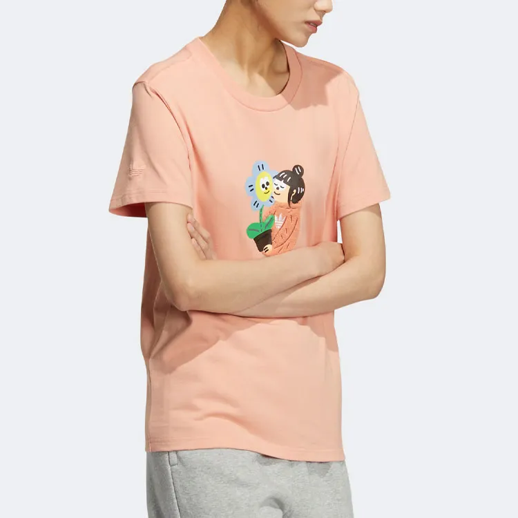 adidas originals X CHARR MORITA Cartoon Print Retro T-Shirt Pink-3
