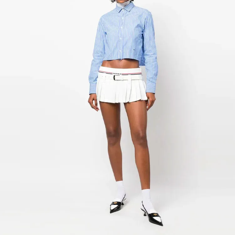MIU MIU Logo Waistband Pleated Mini Skirt-1
