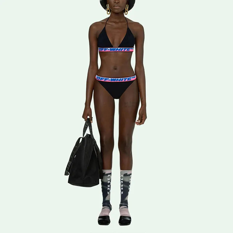 OFF WHITE Logo Tape Bikini Black Blue Pink-6