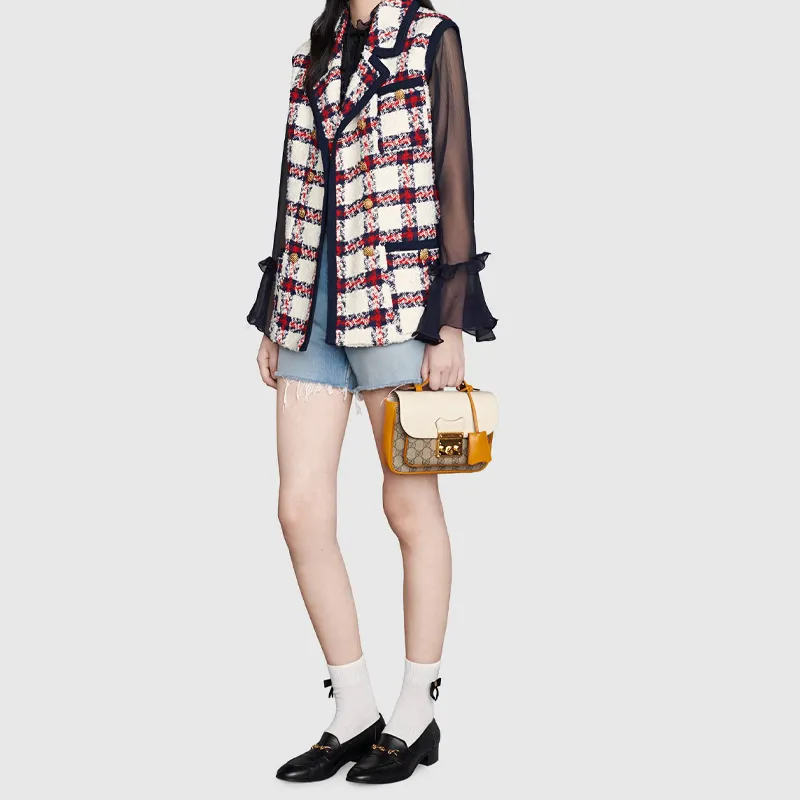GUCCI Padlock Canvas With Leather Messenger Bag Handbag Shoulder Bag Crossbody Bag Mini Unisex Ebony/Orange/White-8