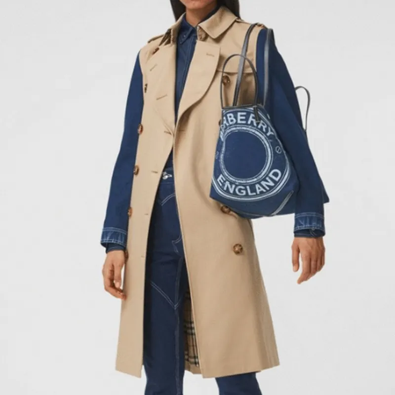 Burberry Cow Leather Tote Bag Shopping Bag Handbag Mini Unisex Blue-6