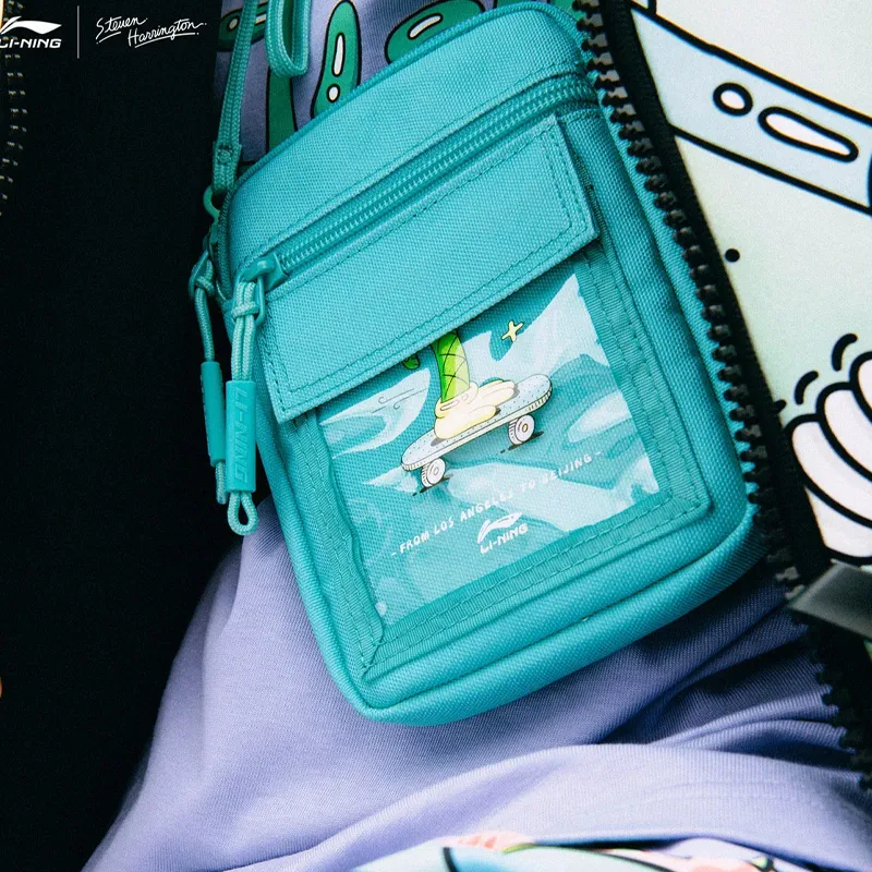 LiNing Canvas Canvas Bag One Shoulder Handbag Crossbody Bag Regular Unisex Light Jade Green-4