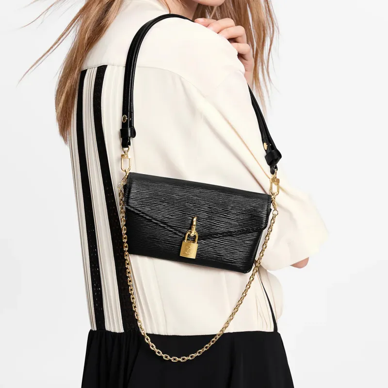 LOUIS VUITTON Padlock On Strap Cow Leather Handbag Women's Black-6