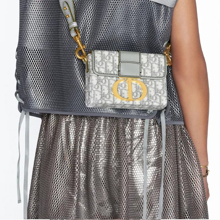 DIOR 30 Montaigne Collection Jacquard With Leather Box Bag, Shoulder Bag, Crossbody Bag Women's Gray-8