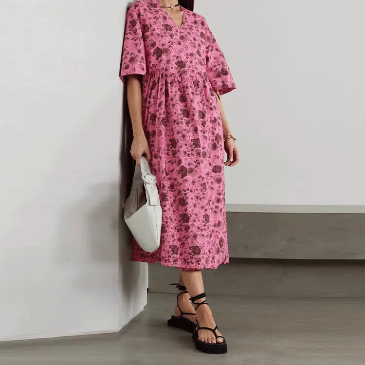 GANNI Short-Sleeved Dresses Women's Pink-1