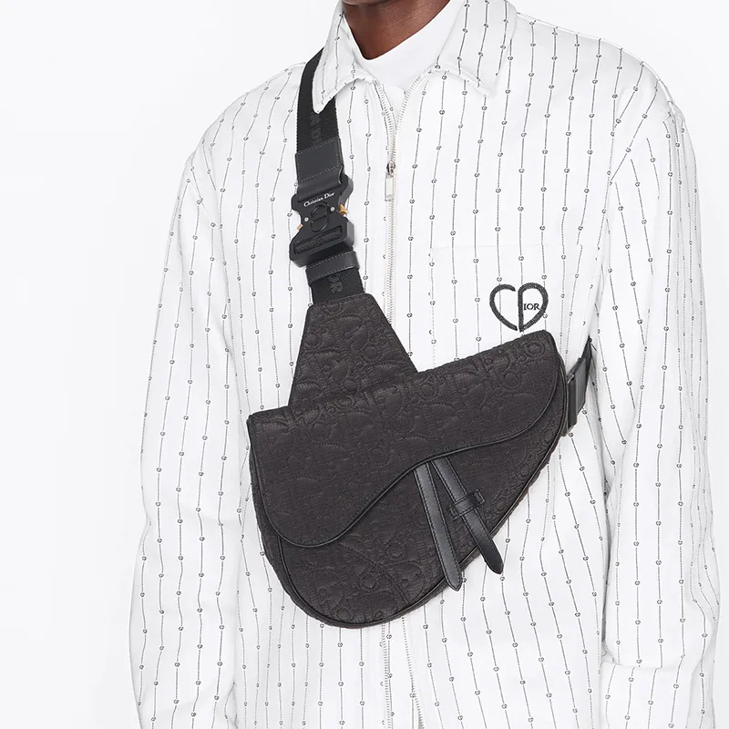DIOR Saddle Nylon Fabric Saddle Bag Crossbody Bag Sling Bag Men's Black-4