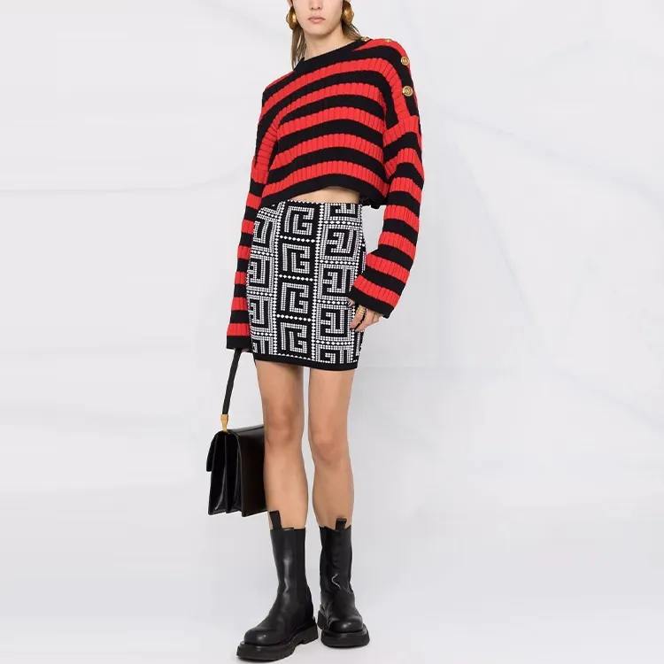BALMAIN FW21 Loose Fit Sweater Women's Black Red-1