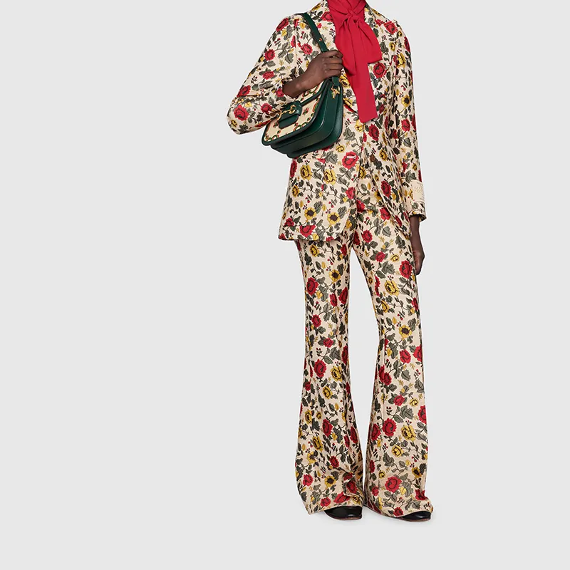 GUCCI Horsebit 1955 Jacquard With Leather Saddle Bag, Shoulder Bag, Crossbody Bag Trumpets Unisex Beige/Green-8
